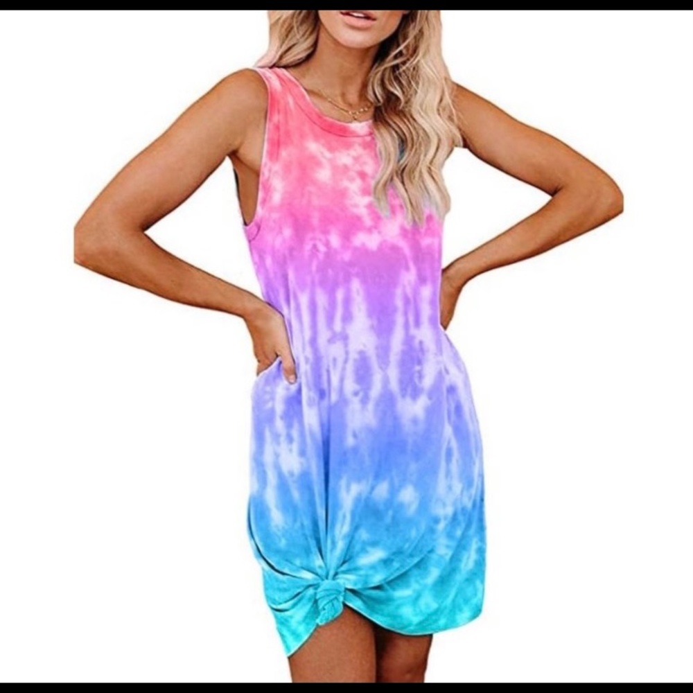 NEW Tie-dye rainbow print sleeveless dress